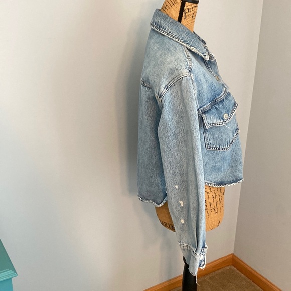 Zara Light Blue Jean Denim Cropped Jacket EUC Women Size XS - Picture 5 of 11